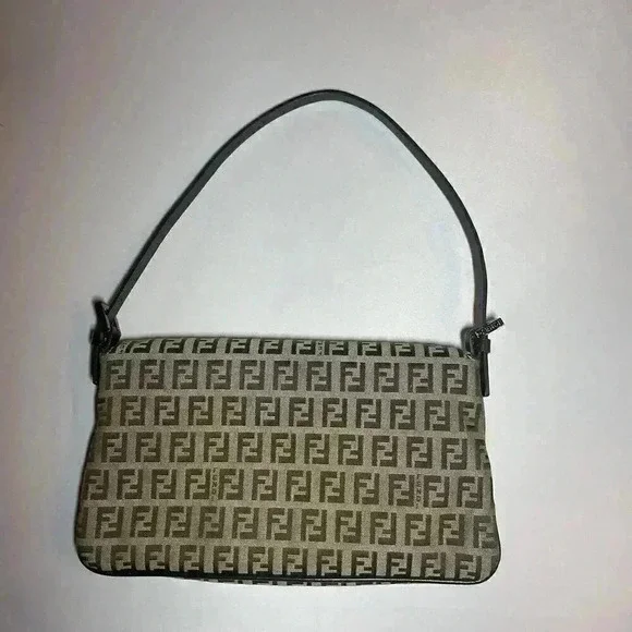 FENDI Zucchino Monogram Double Flap Baguette Shoulder Bag Brown FF Vintage Y2K - Picture 5 of 16